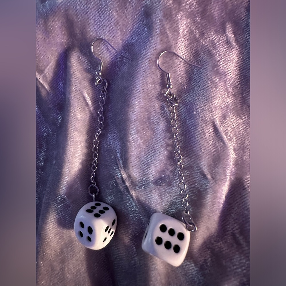 White dice earrings